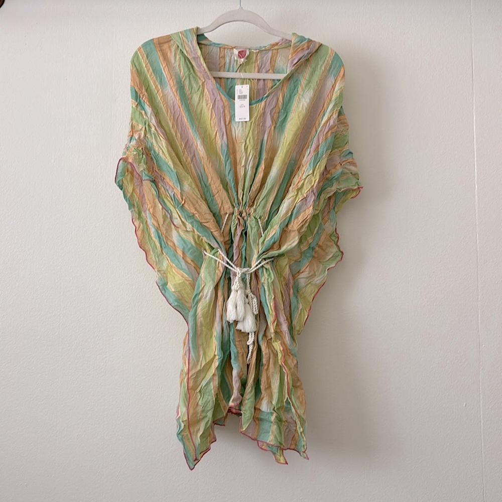 Anthropologie Pastel Striped Sheer Swim Coverup - Green, Yellow, Pink